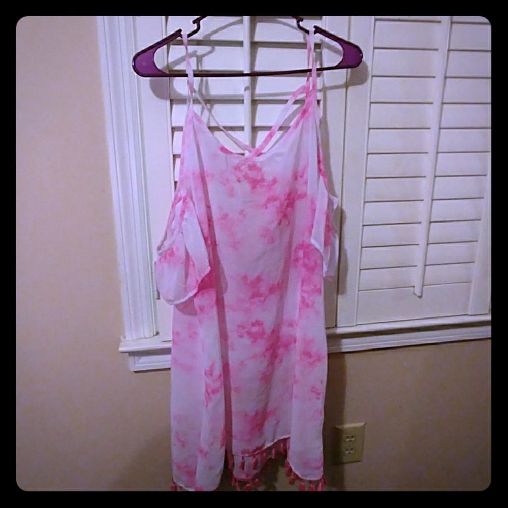 Peep shoulder hot pink tdress/swimsuit cover